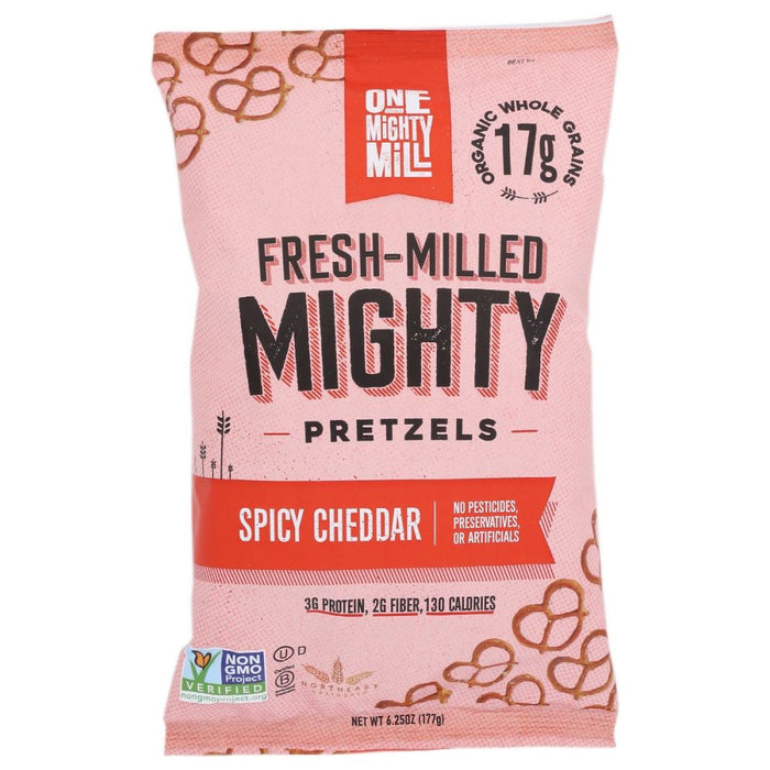 ONE MIGHTY MILL: Spicy Cheddar Pretzels, 6.25 oz