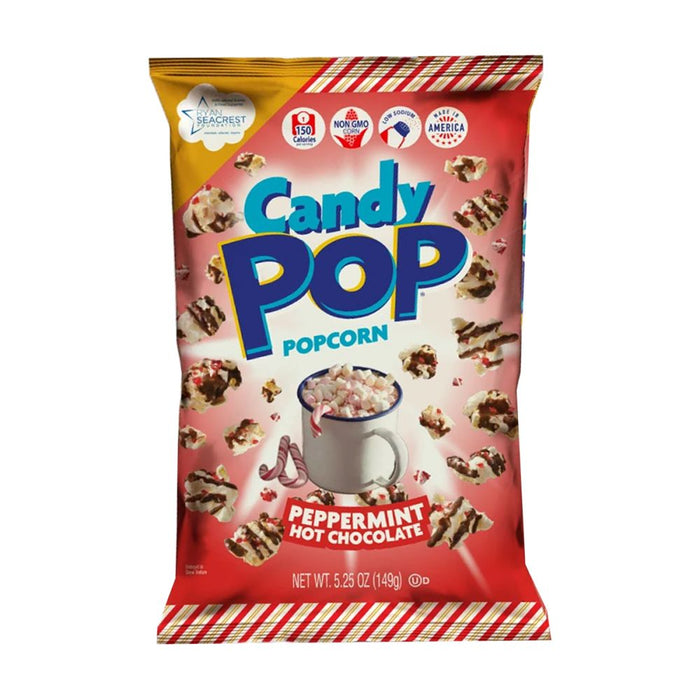COOKIE POP POPCORN: Peppermint Hot Chocolate Candy Pop Popcorn, 5.25 oz