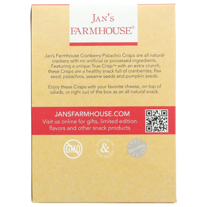 JANS FARMHOUSE: Cranberry Pistachio Crisps, 4 oz
