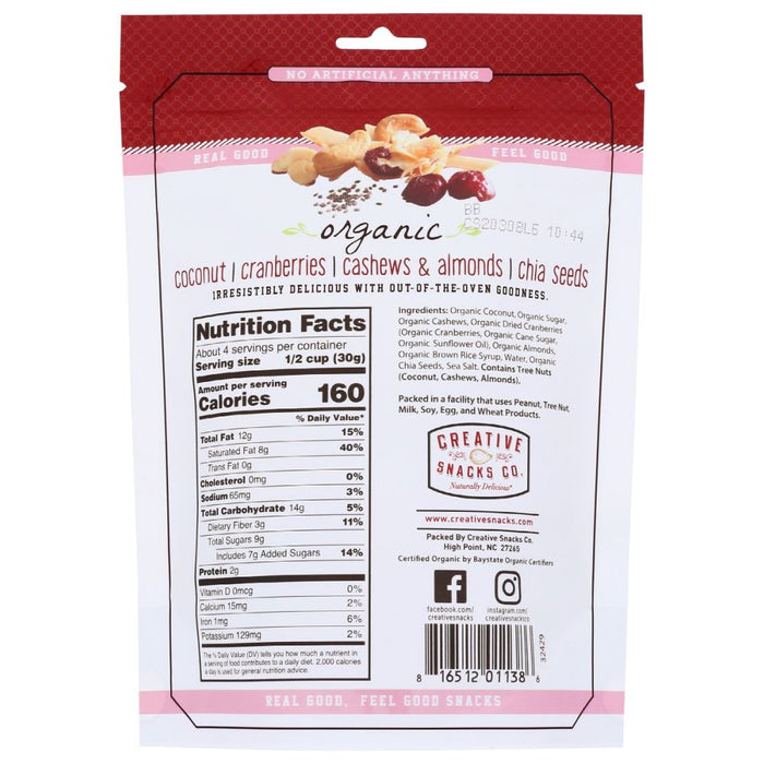 CREATIVE SNACKS: Organic Coconut Snacks With Cranberries Cashews Almonds and Chia Seeds, 4 oz