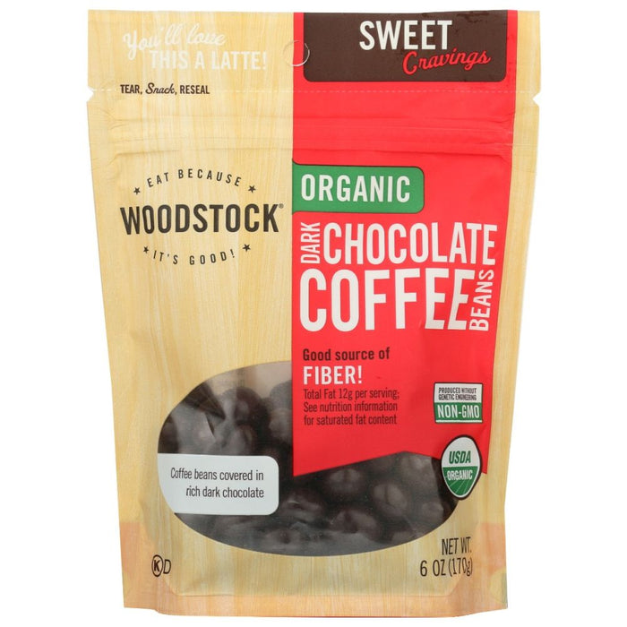 WOODSTOCK: Organic Dark Chocolate Coffee Beans, 6 oz